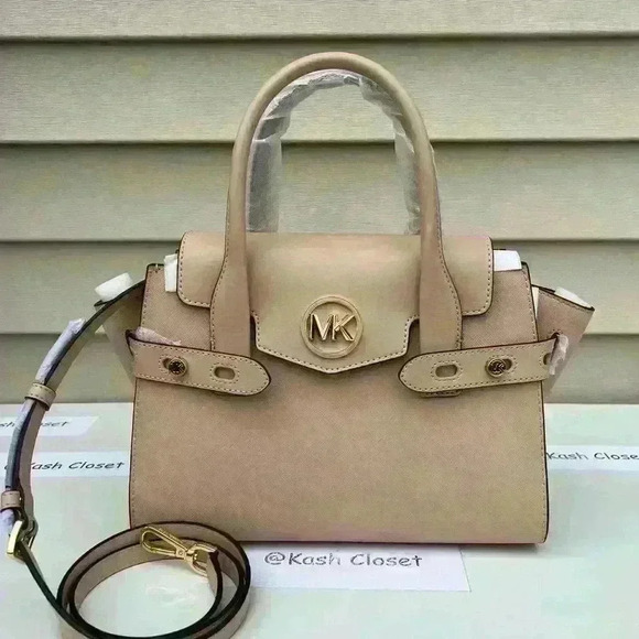 Michael Kors Carmen Satchel Medium Flap Purse Buff - Picture 1 of 12